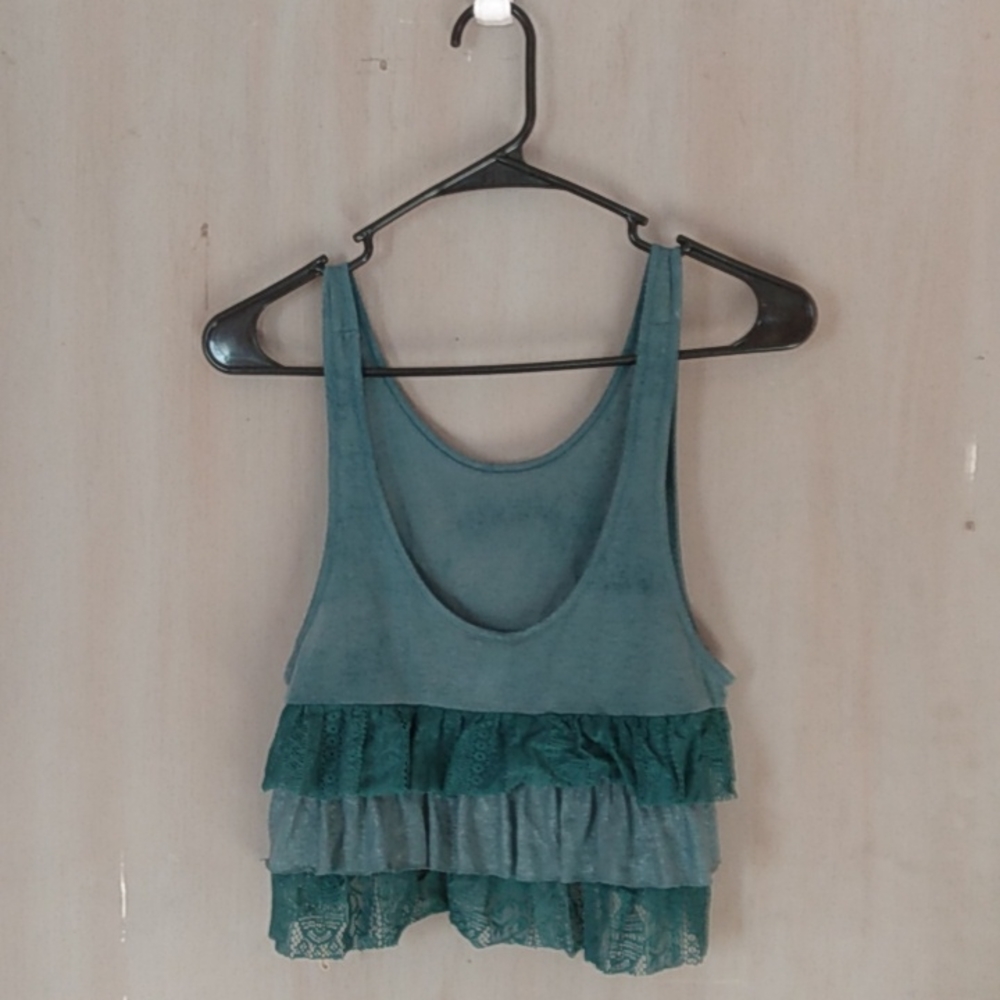 Free People size S teal crop top with ruffles